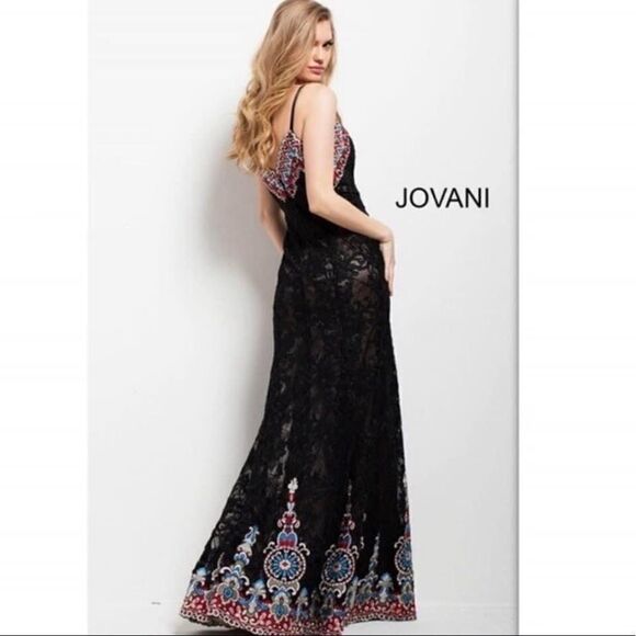 NWT Jovani Black Lace Embroidered Beaded Gown - Picture 2 of 9